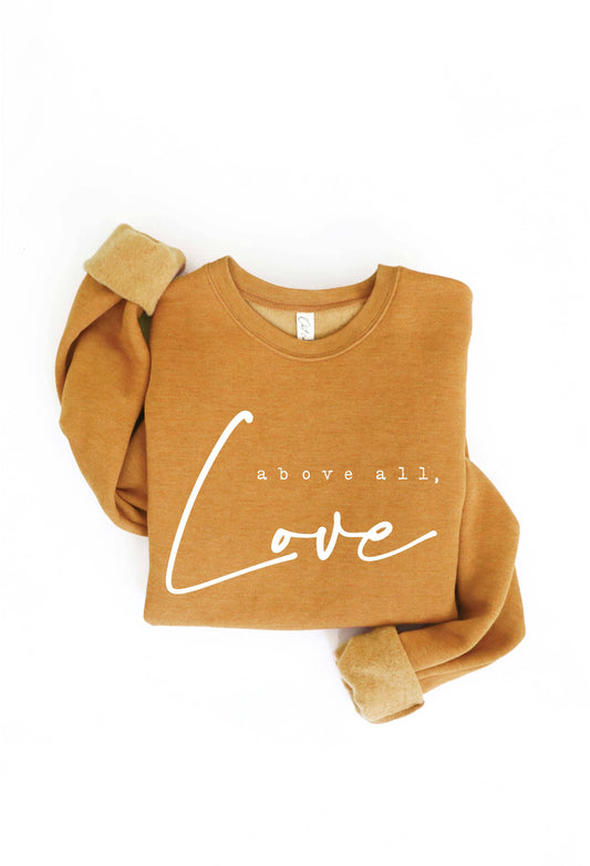 ABOVE ALL, LOVE Graphic Sweatshirt: CRANBERRY HEATHER