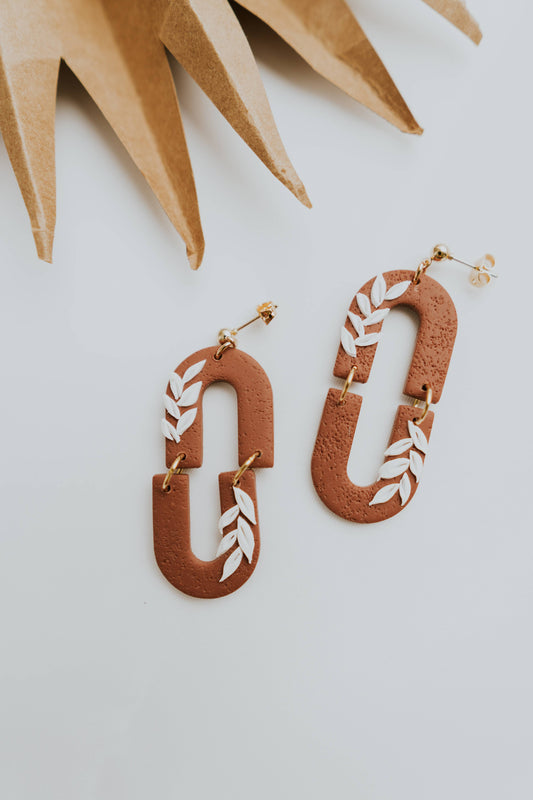 Summer Statement Clay Earrings | Orange Clay Leaf Earrings