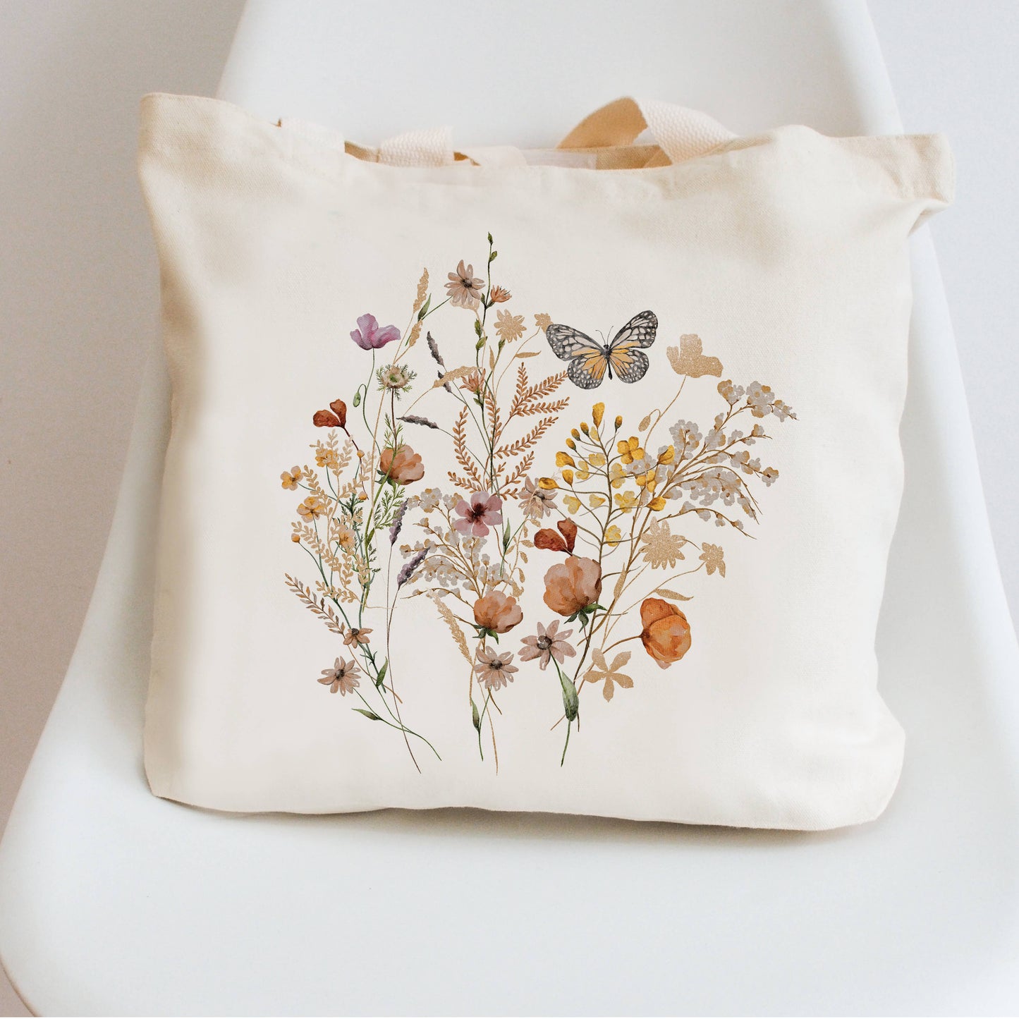 Wildflowers Vintage Pressed Flower - Spring Canvas Tote Bag