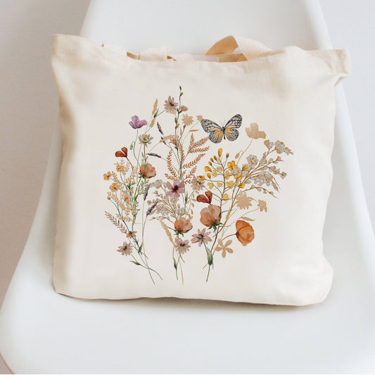 Wildflowers Vintage Pressed Flower - Spring Canvas Tote Bag