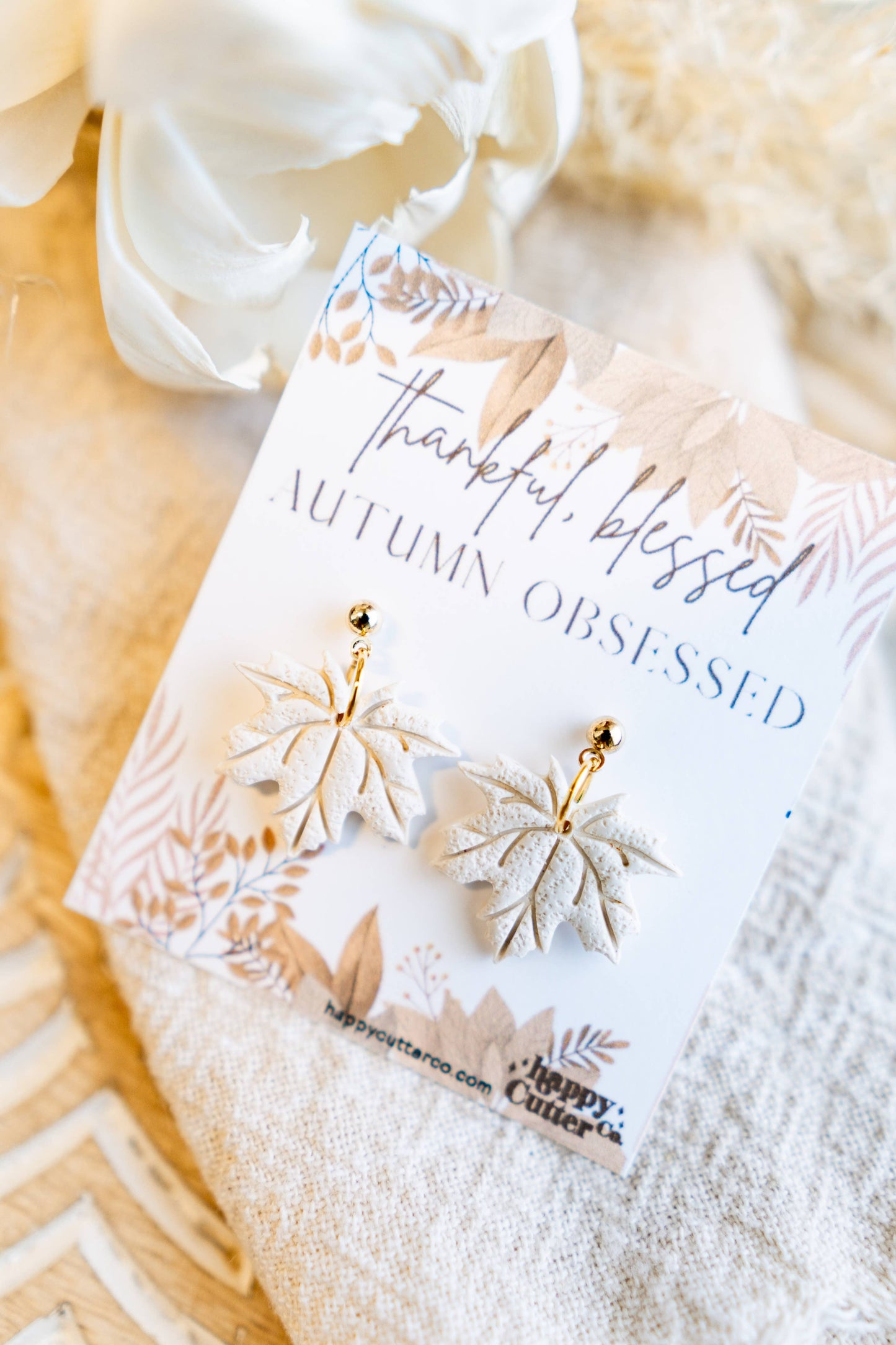 Elegant Cream Maple Leaf Earrings