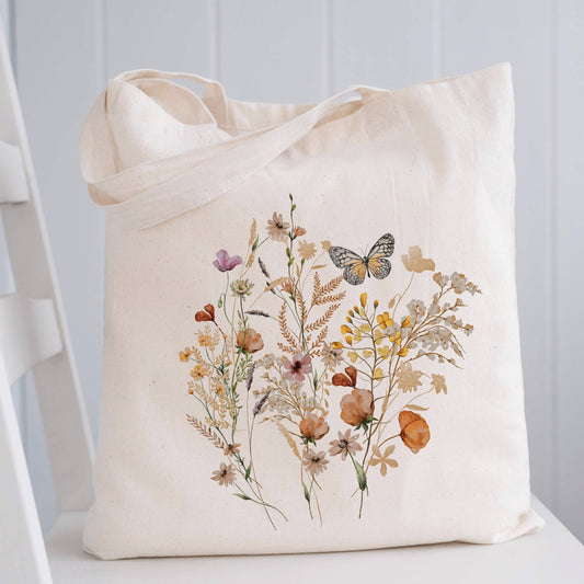 Wildflowers Vintage Pressed Flower - Spring Canvas Tote Bag